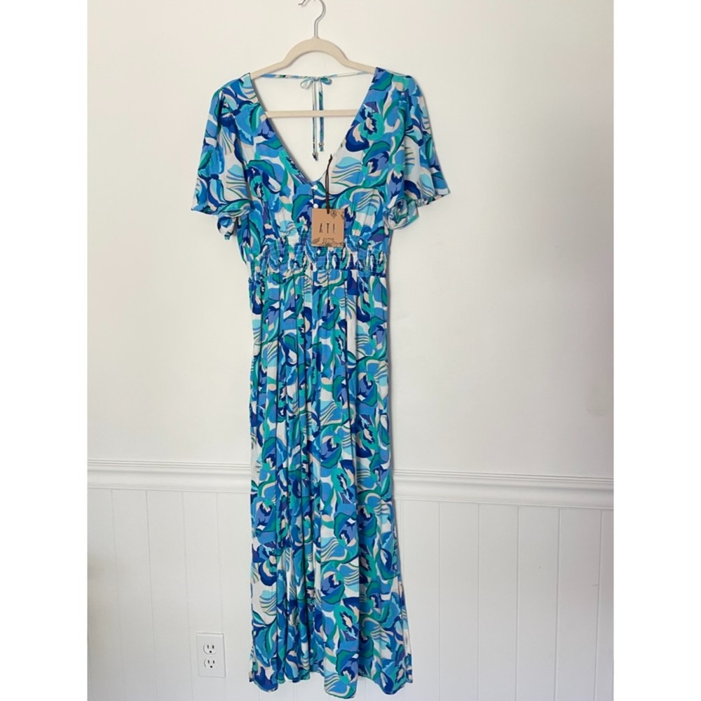 Anthropologie Abel The Label Blue Floral Tropical Maxi Dress Size XS-Small New